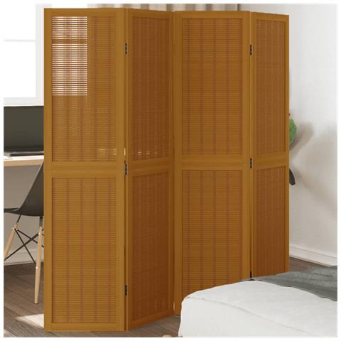 Divisorio Ambienti 4 Pannelli Marrone Legno Massello Paulownia - Foto 1