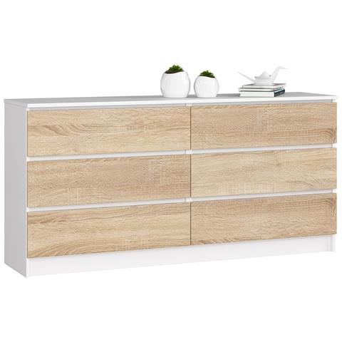 Cassettiera K160, 6 cassetti, 160x40x77 cm, Colore Bianco e Sonoma Quercia - Foto 1