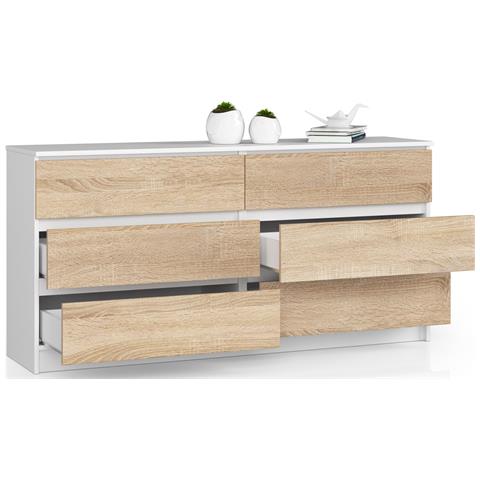 Cassettiera K160, 6 cassetti, 160x40x77 cm, Colore Bianco e Sonoma Quercia - Foto 2