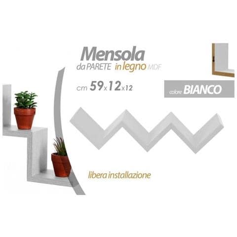 Trade Shop - Mensola Da Parete Scala Scaletta In Legno Mdf Bianco Zig Zag 59x12x12 Cm 621765 - Foto 1