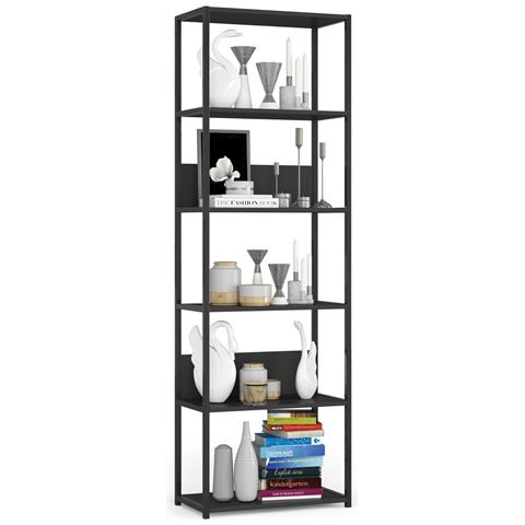 Scaffale stile loft con ripiani in legno, 6 ripiani, 60x32x192 cm, Colore Nero - Foto 1
