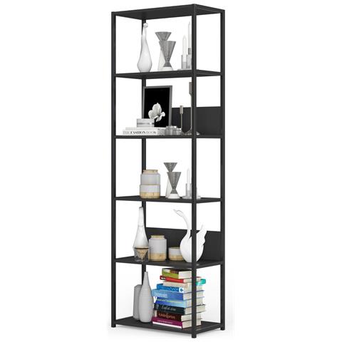 Scaffale stile loft con ripiani in legno, 6 ripiani, 60x32x192 cm, Colore Nero - Foto 2