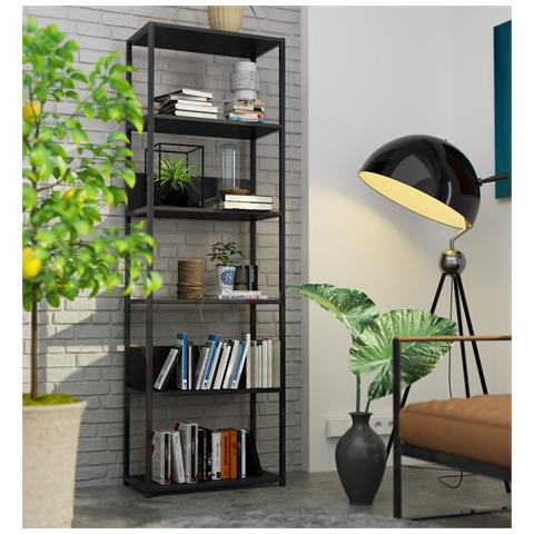 Scaffale stile loft con ripiani in legno, 6 ripiani, 60x32x192 cm, Colore Nero - Foto 5
