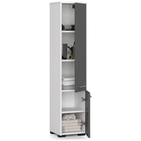 Mobile Alto, Collona da Bagno FIN, 2 ante, 30x30x140 cm, Colore Bianco e Grigio Grafite - Foto 2