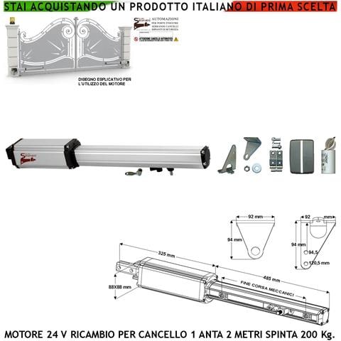 Motore Elettromeccanico Attuatore 24 Vcc Corsa 300 Mm Ricambio Cancello Automatico Anta 2 Metri Sblocco A Chiave Ricam - Foto 1
