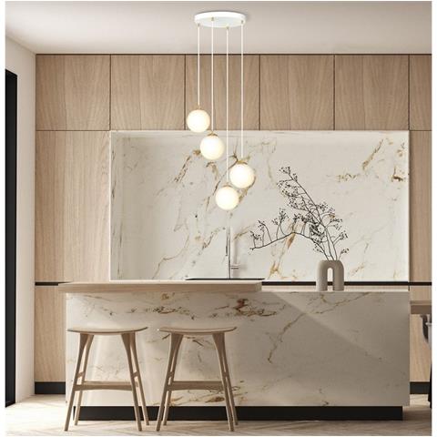 Lampada A Sospensione Royal - Bianco, Oro - Acciaio Verniciato A Polvere, Vetro - 40x100x40 Cm - Foto 2