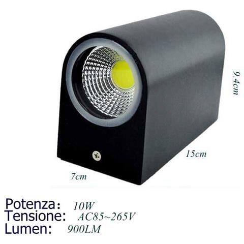 Applique Doppio Led 10w Nero Lampada Luce Fredda Parete Up Down Faretto Esterno - Foto 1
