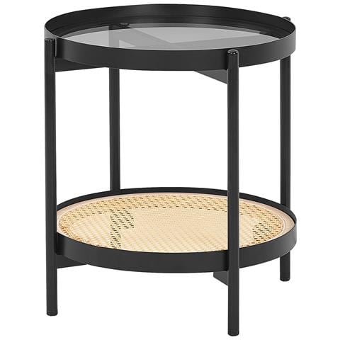 Tavolino Vetro Legno Chiaro E Nero Con Piano Reno - Foto 2