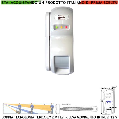 Doppia Tecnologia Tenda Dual Pir E Micronda Sensore Di Movimento Portata 8/12 Mt Esterno Interno Vano Finestra Rileva - Foto 1