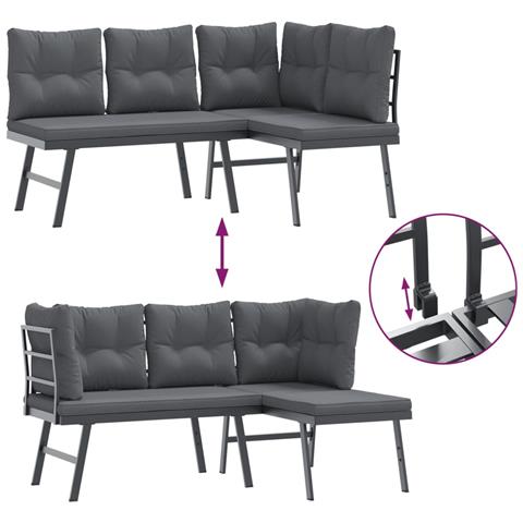 Set Panche Giardino Cuscini 3pz Nere Acciaio Verniciato Polvere - Foto 8