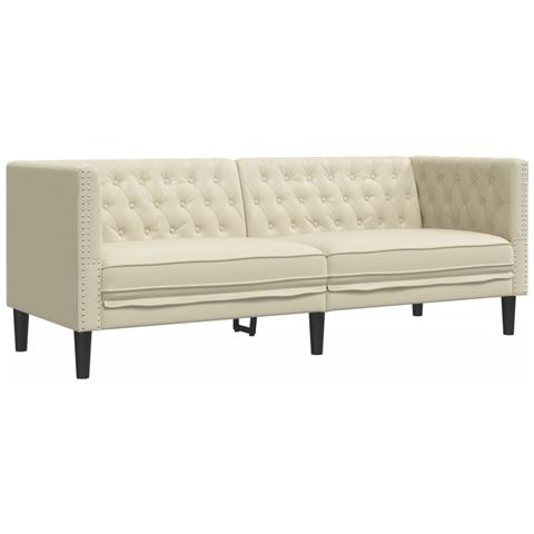 Divano Chesterfield A 3 Posti Crema In Similpelle - Foto 2