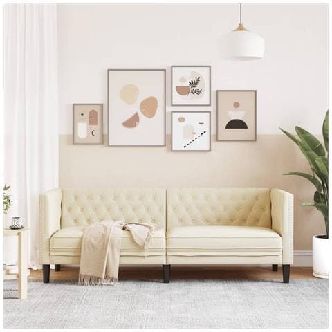 Divano Chesterfield A 3 Posti Crema In Similpelle - Foto 3