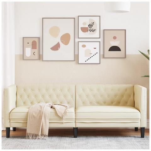 Divano Chesterfield A 3 Posti Crema In Similpelle - Foto 1