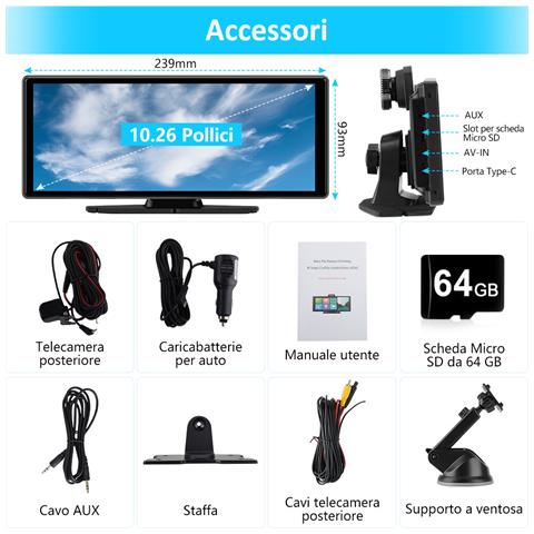 Carplay Auto, 10.25 Pollici Wireless Carplay Android Auto Con Telecamera Per La Retromarcia 1080p E Scheda Micro Sd Da 64 Gb - Foto 2