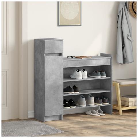 Lusso Casadino -  Scarpiera Grigio Cemento 100,5x28x100 Cm In Legno Multistrato - Foto 2