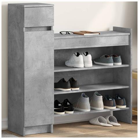 Lusso Casadino -  Scarpiera Grigio Cemento 100,5x28x100 Cm In Legno Multistrato - Foto 8