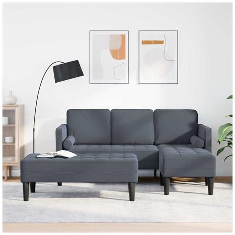 Divano Giardino  con Panchina e Cuscini in Velluto Grigio Scuro, Divano 3 posti  con Chaise in Velluto Grigio Scuro 160 cm, Panchina  in Velluto Grigio 113 cm - Foto 2