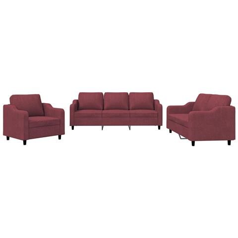 Set di Divani 3 pz con Cuscini Rosso Vino in Tessuto - Foto 1