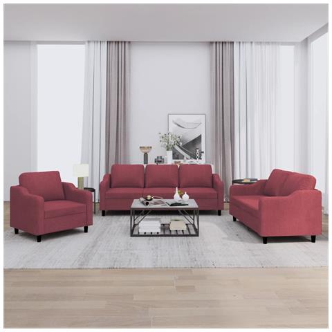 Set di Divani 3 pz con Cuscini Rosso Vino in Tessuto - Foto 2