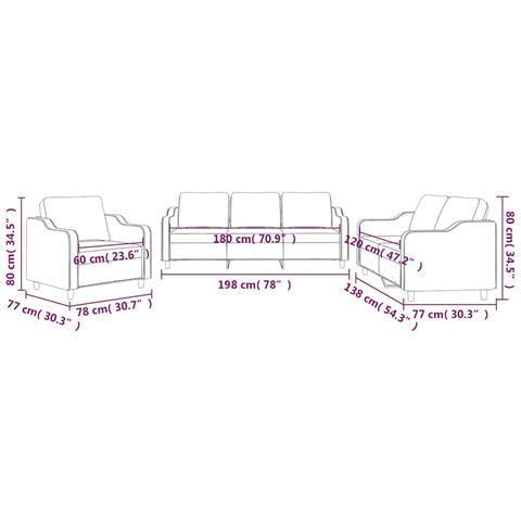 Set di Divani 3 pz con Cuscini Rosso Vino in Tessuto - Foto 8