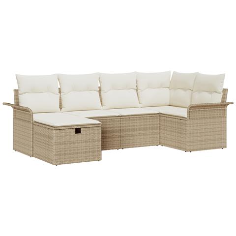 Set Divano da Giardino  6 Pezzi con Cuscini in Polyrattan Beige, Divano da Giardino 2 Posti  con Spazio di Stoccaggio & Cuscini in Polyrattan Beige - Foto 1