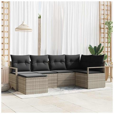 Set divano da giardino modulare da 6 pezzi con cuscini grigio chiaro rattan poli,  Divano da giardino per 2 persone con cuscini grigio rattan poli - Foto 2