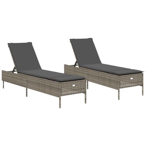 Lettini Prendisole 2 pz con Cuscini Grigio in Polyrattan - Foto 1