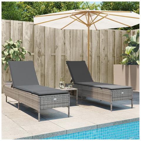 Lettini Prendisole 2 pz con Cuscini Grigio in Polyrattan - Foto 2