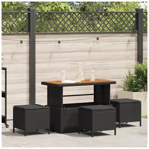 Set da Pranzo da Giardino 4 Pezzi con Cuscini Nero Polyrattan Acacia - Foto 2