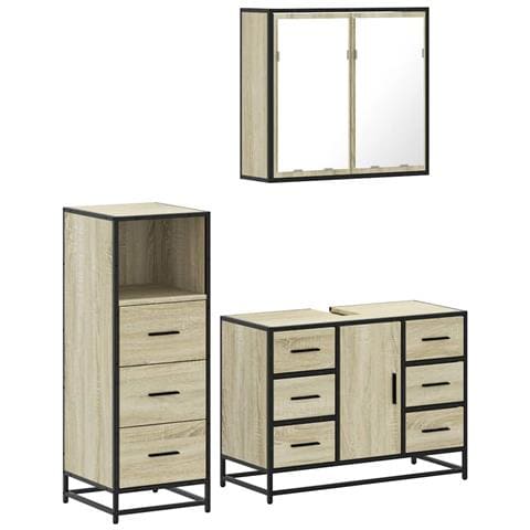 Set Mobili da Bagno 3 pz Rovere Sonoma in Legno Multistrato - Foto 1