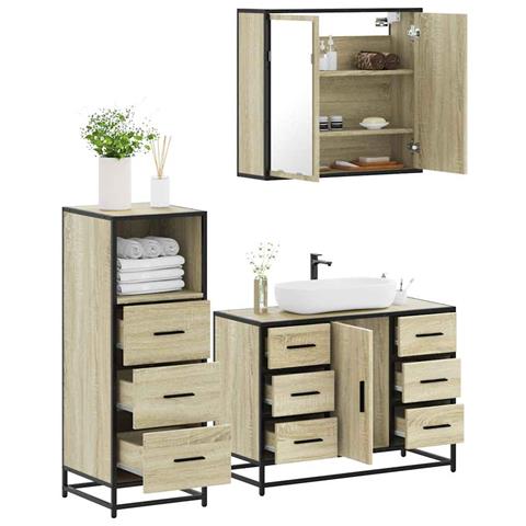 Set Mobili da Bagno 3 pz Rovere Sonoma in Legno Multistrato - Foto 2