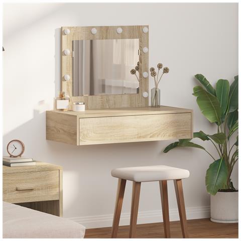 Tavolo da trucco a parete con luci LED in rovere Sonoma - Foto 2