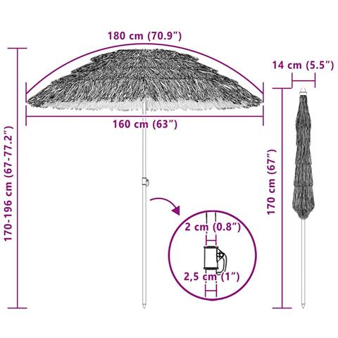 Ombrellone da Spiaggia Marrone Ø 160 x 196 cm Acciaio - Foto 4