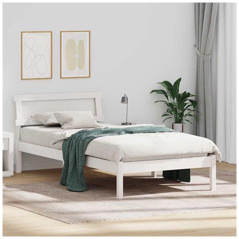 Struttura del letto Bianco 90 x 200 cm Legno di pino massello - Foto 2