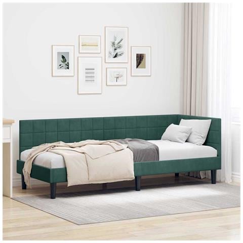 Cornice del letto ad angolo Verde Scuro 80 cm x 200 cm Velluto - Foto 2