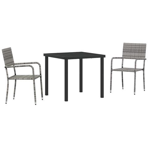 Set da Pranzo per Giardino 3 pcs Grigio Poly Rattan - Foto 1