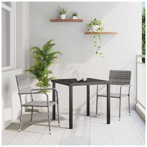 Set da Pranzo per Giardino 3 pcs Grigio Poly Rattan - Foto 2