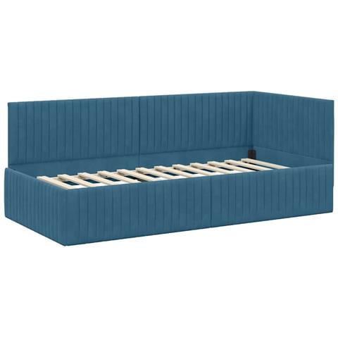 Cornice del letto ad angolo Blu 90 x 190 cm Velluto - Foto 1
