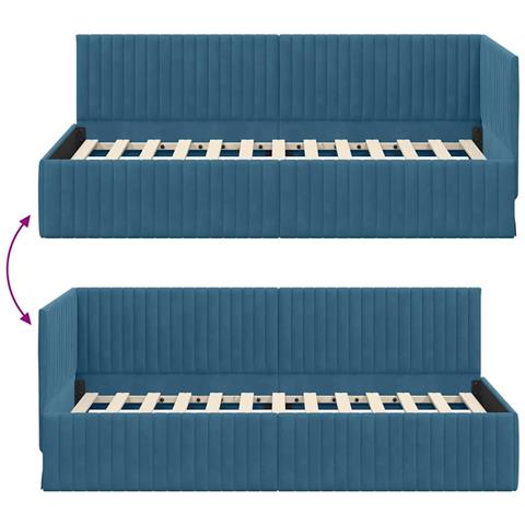 Cornice del letto ad angolo Blu 90 x 190 cm Velluto - Foto 9