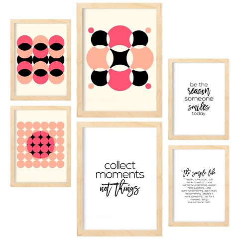 Set Di 6 Stampe Collezione Di Poster Rosa E Neri Con Estetica Collage Per La Decorazione D'interni A3 & A4 Telaio In Legno Chiaro - Foto 1