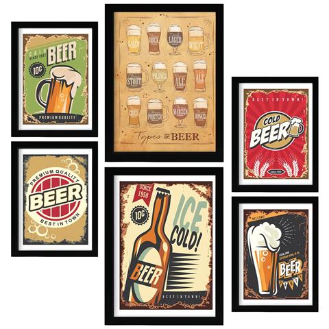Set Di 6 Stampe Cartelli Per Birra Illustrazioni A Colori Di Caffè E Bevande In Cartelloni Pubblicitari Per La Casa A3 & A4 Senza Cornice - Foto 1