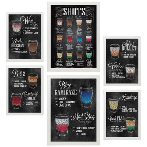 Set Di 6 Stampe Shots Illustrazioni A Colori Di Caffè E Bevande In Cartelloni Pubblicitari Per La Casa A3 & A4 Cornice Bianca - Foto 1