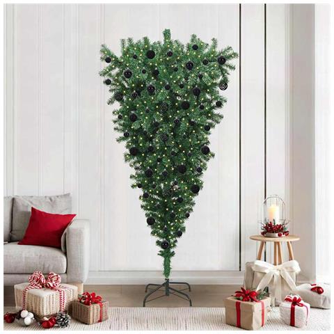 Albero di Natale artificiale preilluminato capovolto con set di palline - Foto 2