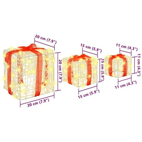 Scatola Regalo 3 pcs Bianco caldo 20 x 20 x 20 cm Acrilico - Foto 8