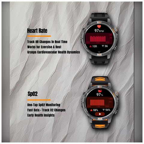 Smartwatch Multifunzionale Con Monitoraggio Frequenza Cardiaca, Pressione Sanguigna E Sonno Compatibile Con L'app Gloryfit Black+orange - Foto 7