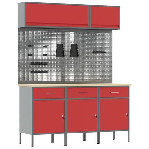 Set di mobili da lavoro con cassetto con blocco 8 pcs Rosso - Foto 1