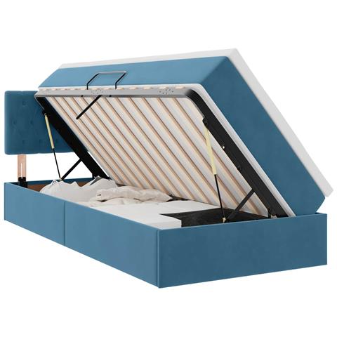 Letto con contenitore e LED Blu Scuro 90 x 200 cm Velluto - Foto 1