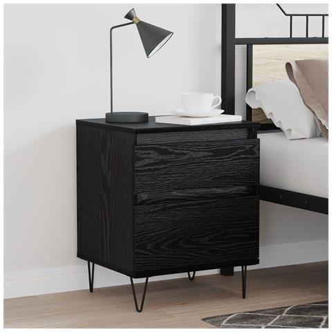 Armadietto per letto con cassetto Rovere Nero 40 x 35 x 50 cm - Foto 2