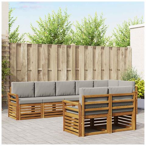 Set divani con cuscino 8 pcs Grigio Naturale e Chiaro - Foto 2