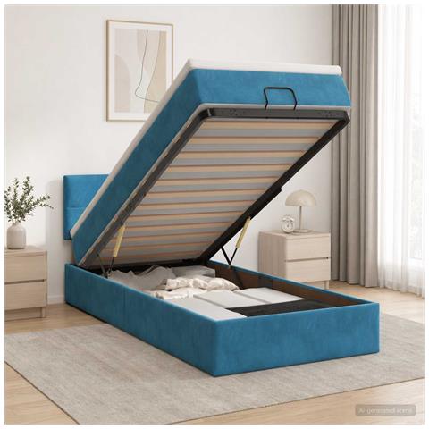 Letto ottomano con materasso Blu Scuro 100 x 200 cm Velluto - Foto 2